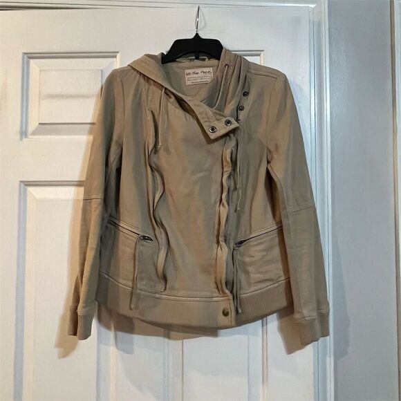 Free People Jackets & Blazers - Free People Women's Hooded Moto Jacket Beige Size S Casual Travel